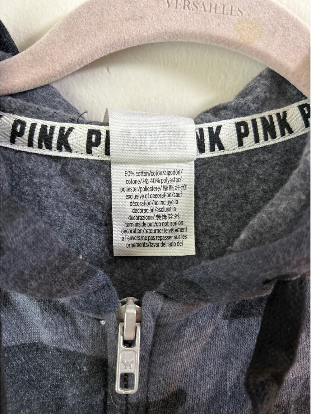 PINK Victoria's Secret Camo Full Zip Hoodie XS Gray Black Graphic Sweatshirt - Picture 4 of 6